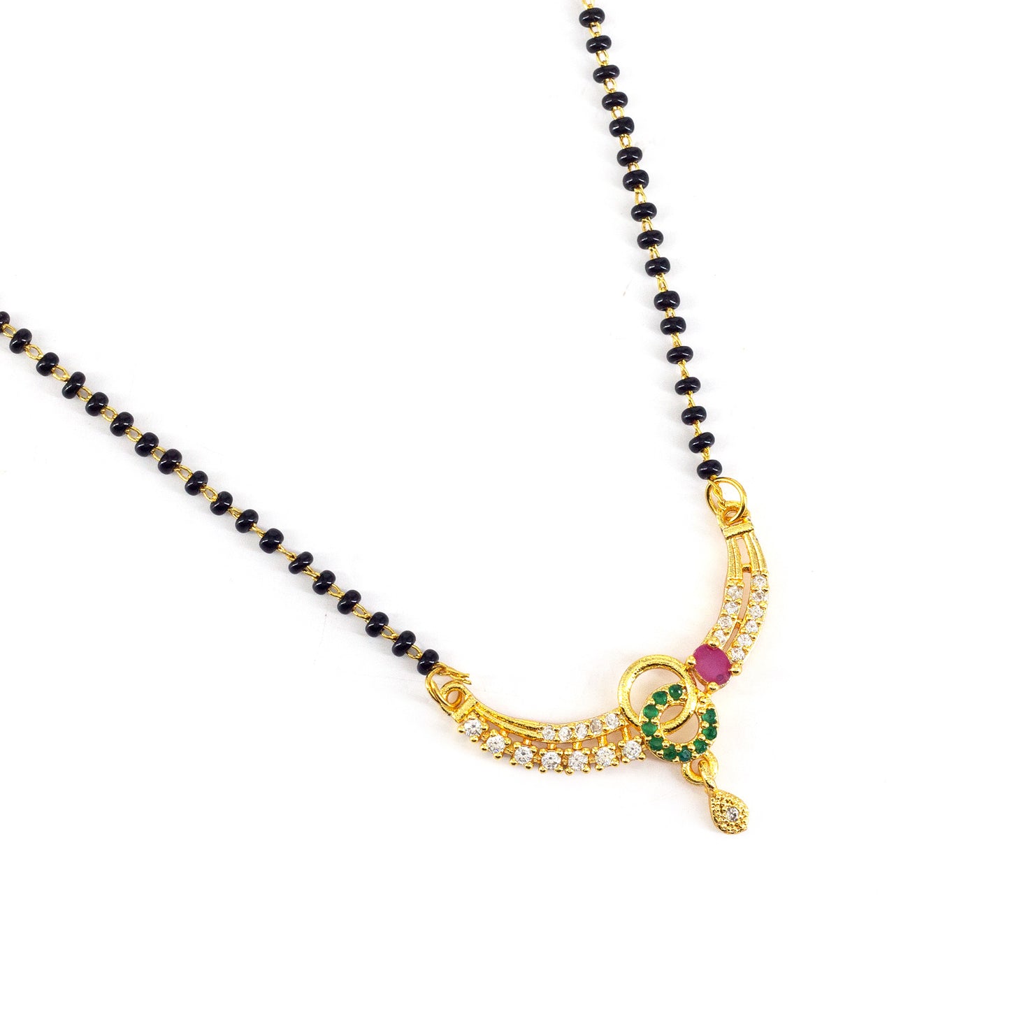 Gold Plated Red & Green AD Mangalsutra For Women