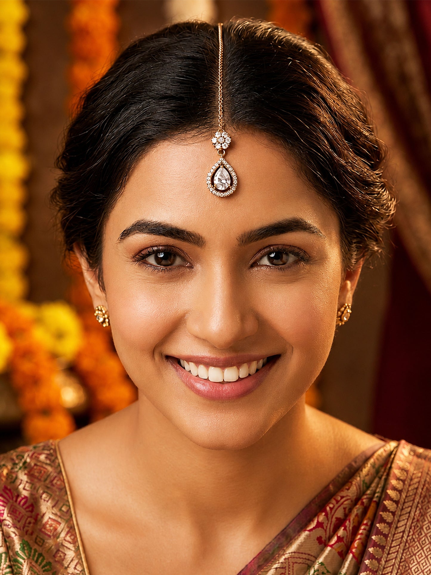 Antique Gold Plated AD Maang Tikka for Women