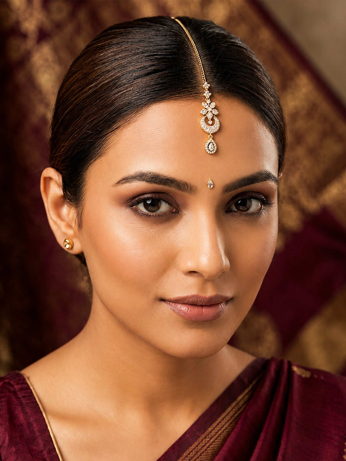 Antique Gold Plated AD Maang Tikka for Women