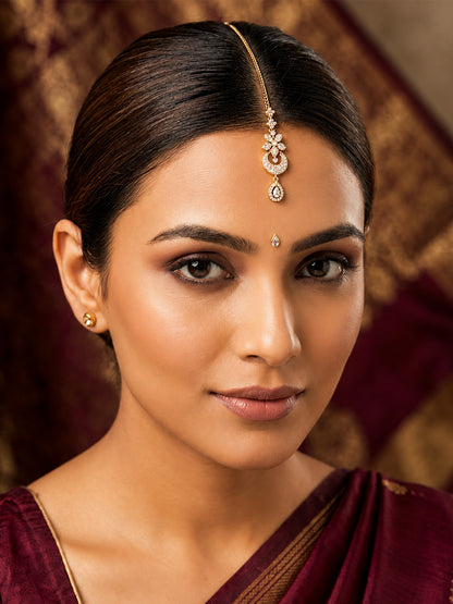 Antique Gold Plated AD Maang Tikka for Women