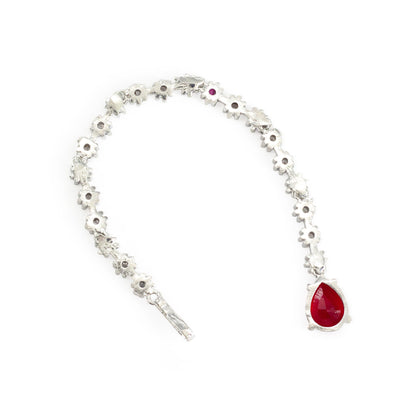 Silver Plated Red AD Teardrop Maang Tikka for Women