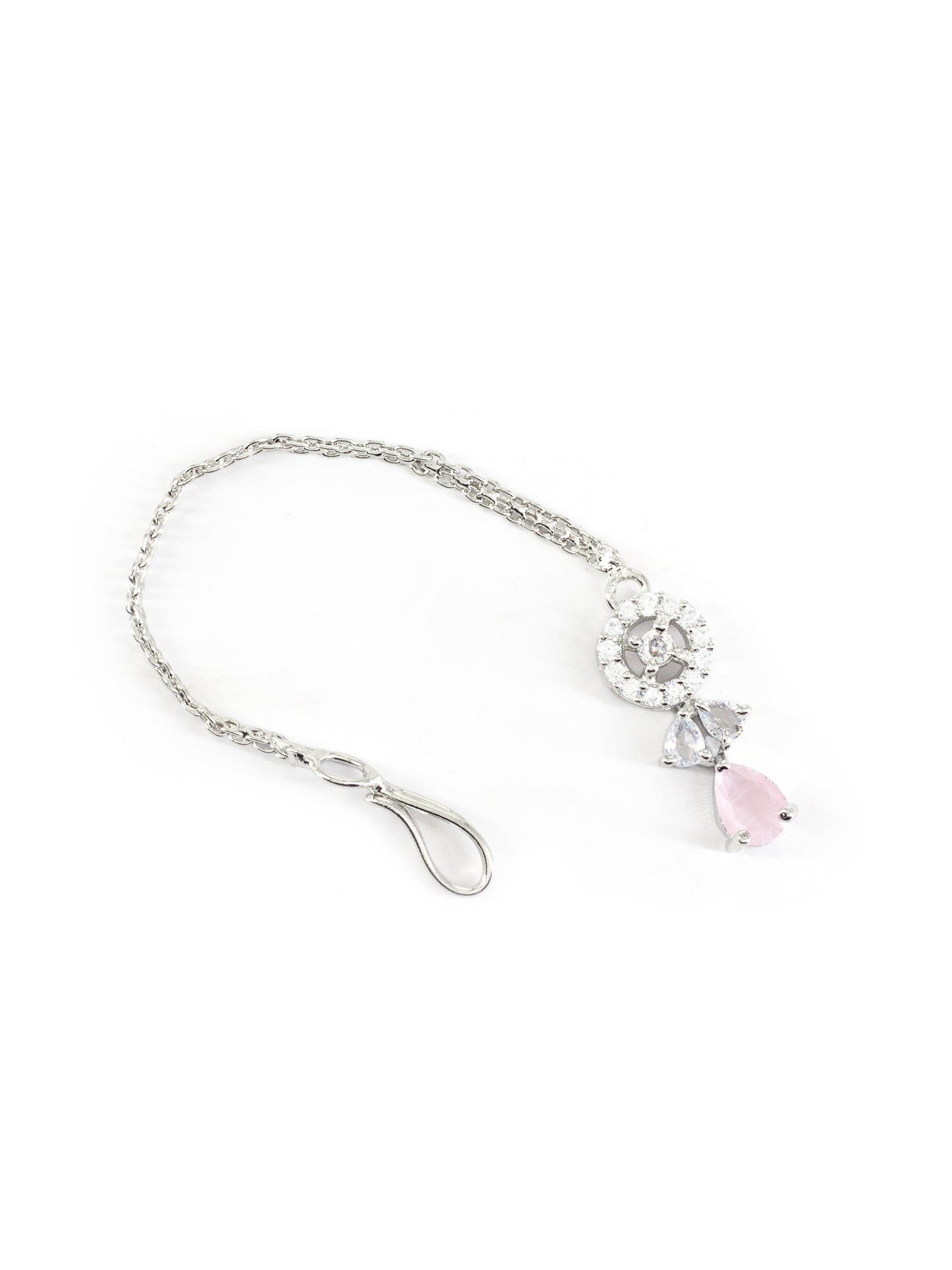 Silver Plated Pink AD Maang Tikka for Women