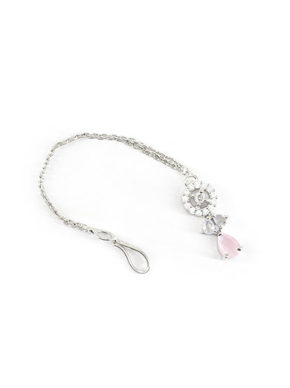 Silver Plated Pink AD Maang Tikka for Women