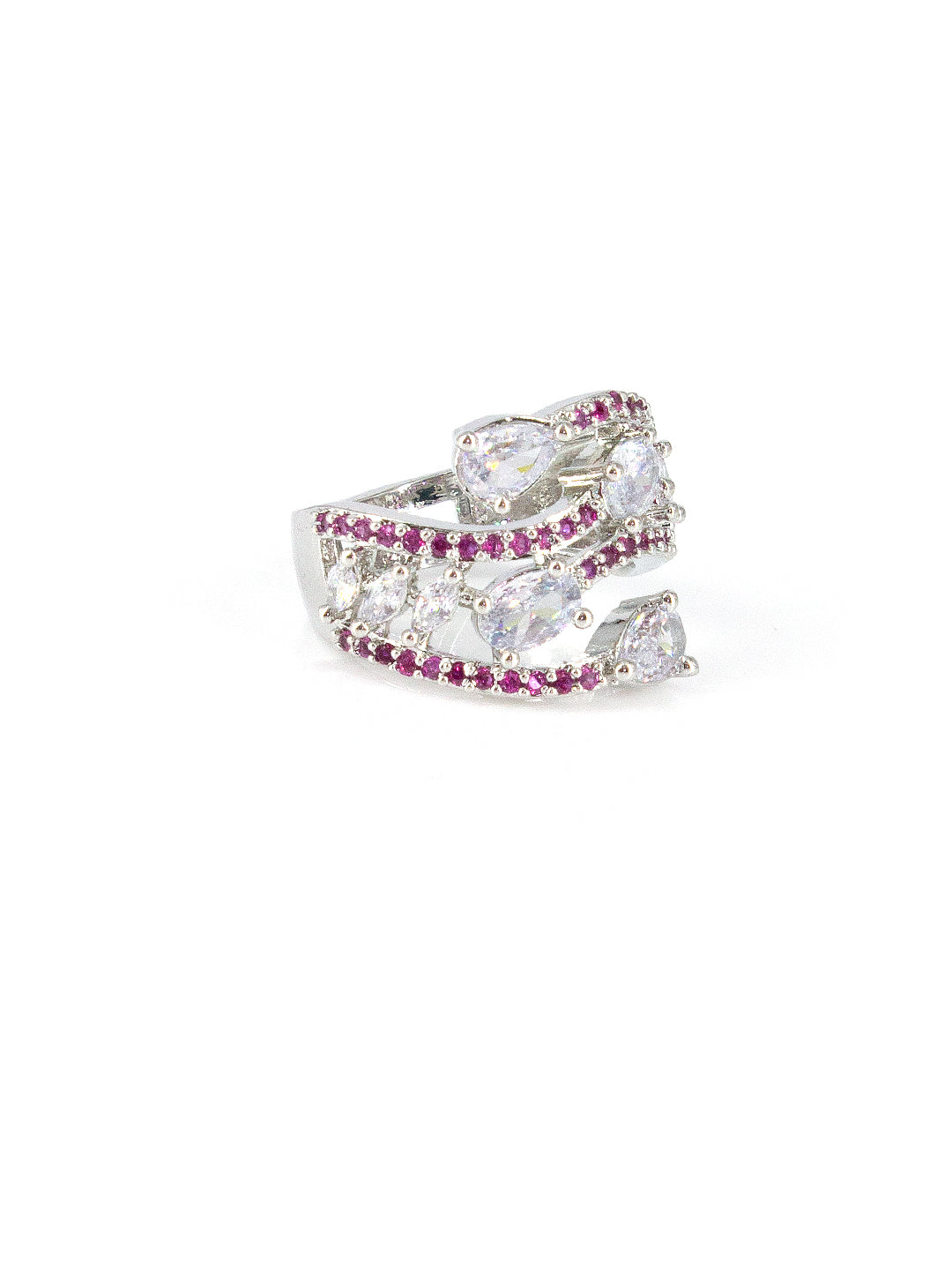 Silver-Plated American-Diamond Studded Adjustable Finger Ring