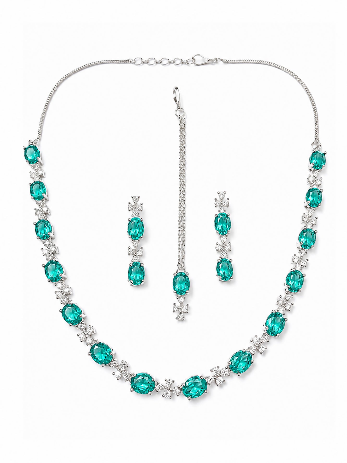 Silver Plated Sea Green AD Jewellery Set for Women