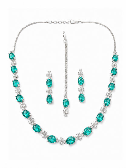 Silver Plated Sea Green AD Jewellery Set for Women