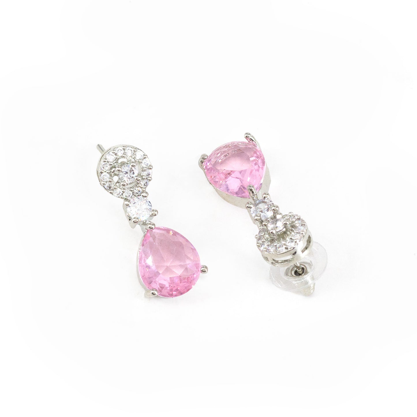 Silver Plated Pink AD Drop Earrings for Women