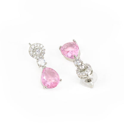 Silver Plated Pink AD Drop Earrings for Women