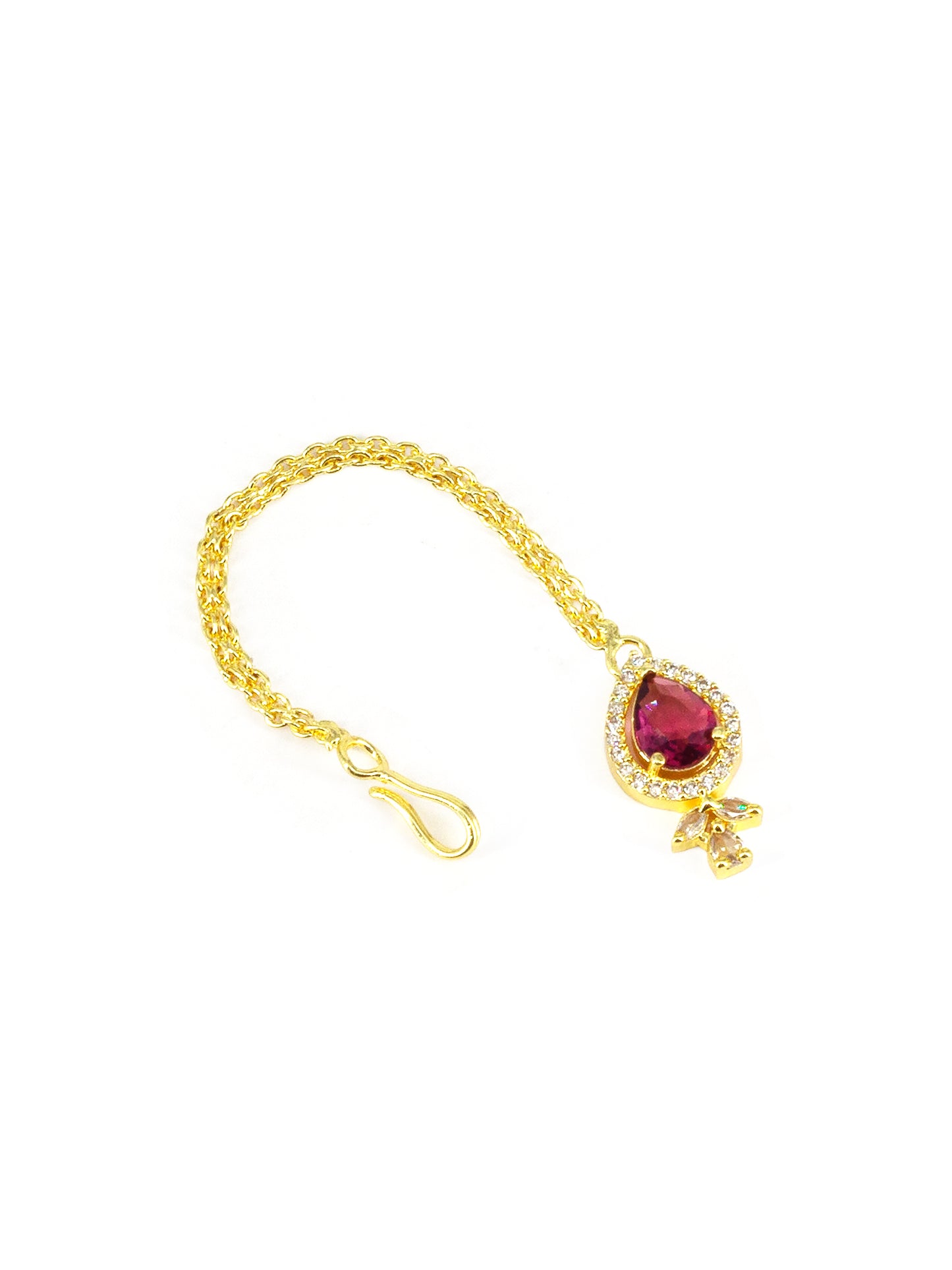 Gold Plated Red American Diamond Maang Tikka for Women