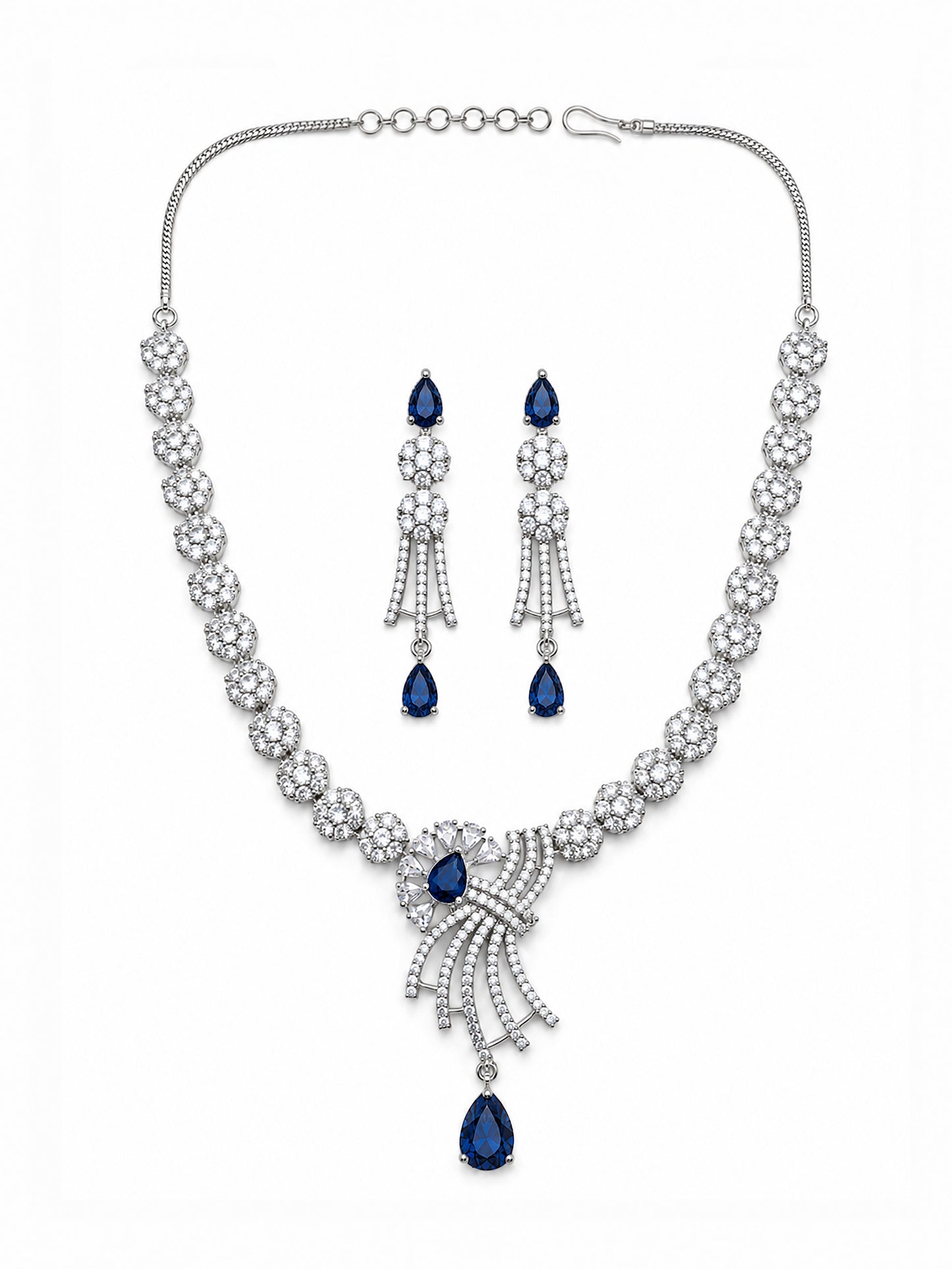 Silver Plated Blue AD Jewellery Set for Women