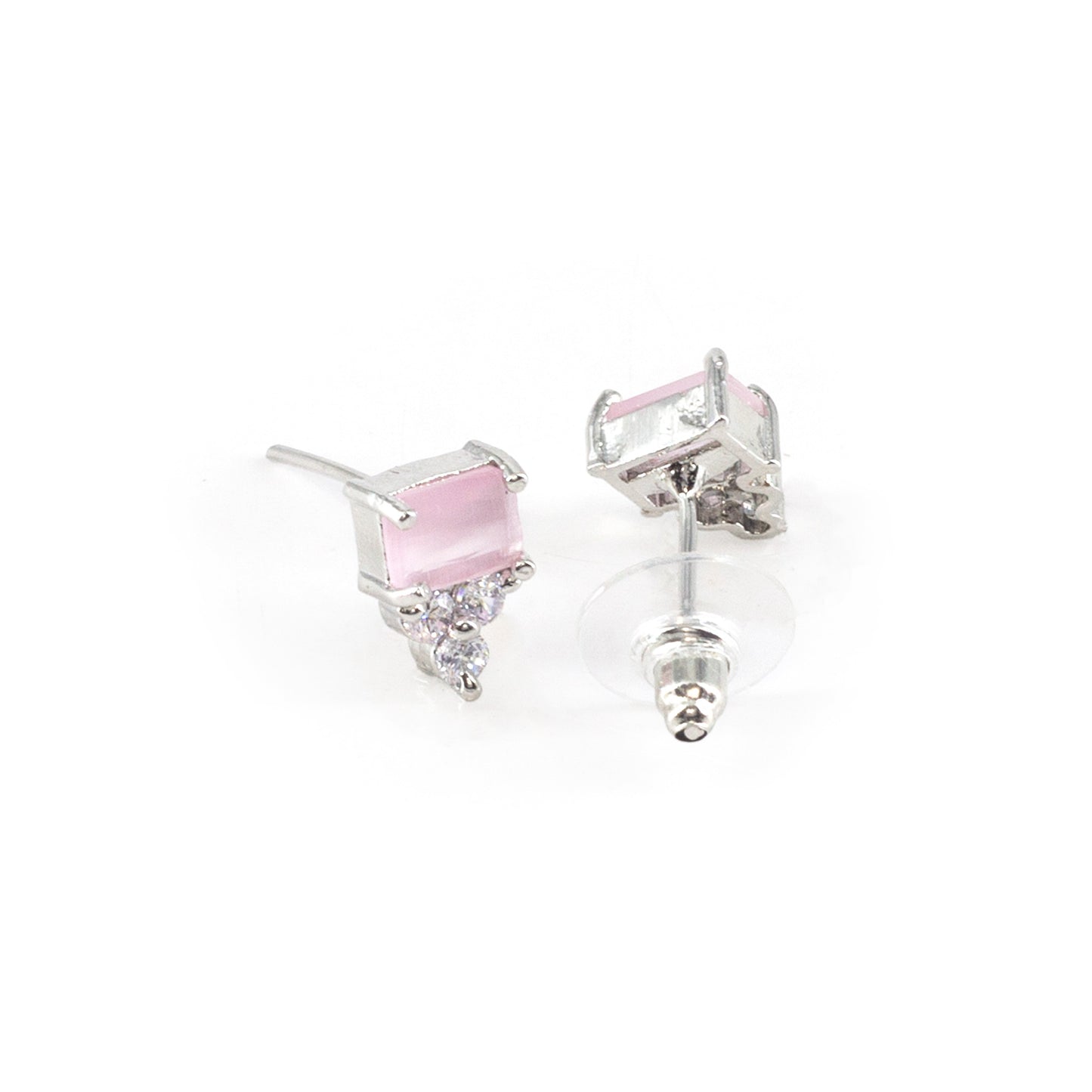 Rhodium Plated Pink AD Studs for Women