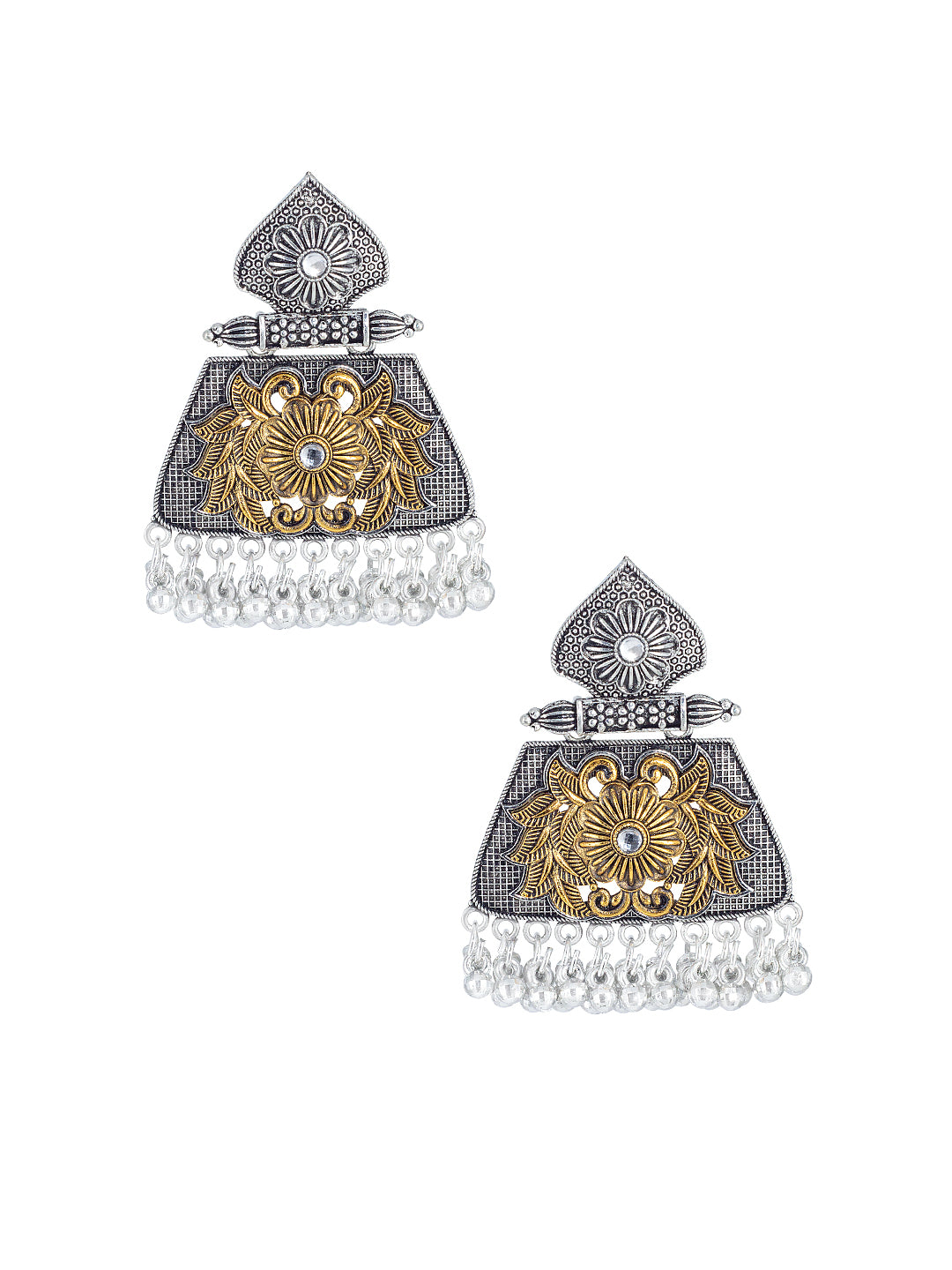 Dual-Tone  Floral Antique Statement Drop Earrings