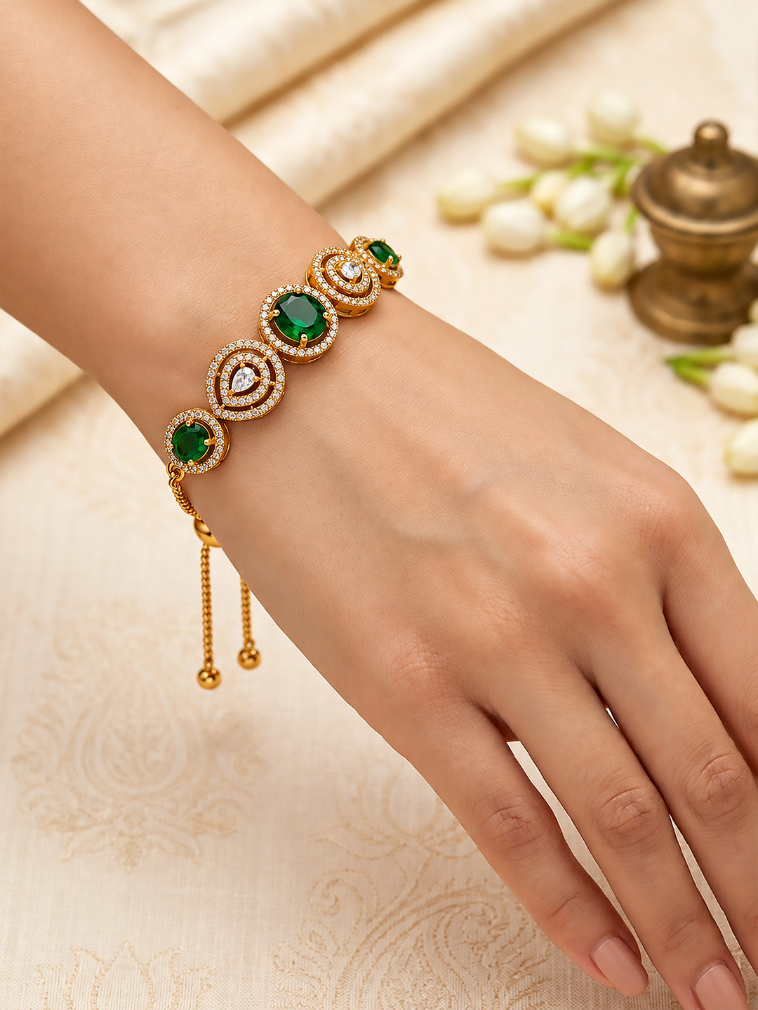 Antique Gold Plated Green AD Bracelet for Women