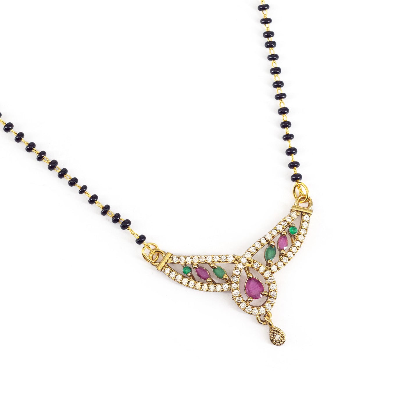 Gold Plated Red & Green AD Mangalsutra For Women