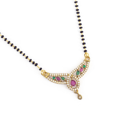 Gold Plated Red & Green AD Mangalsutra For Women