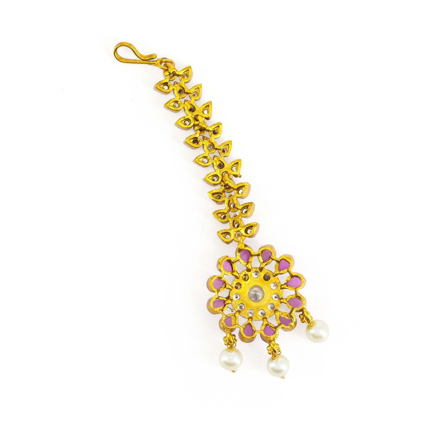 Gold Plated Red American Diamond Maang Tikka for Women