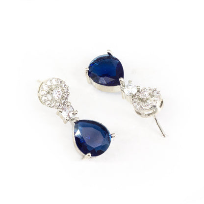 Silver Plated Blue AD Drop Earrings for Women