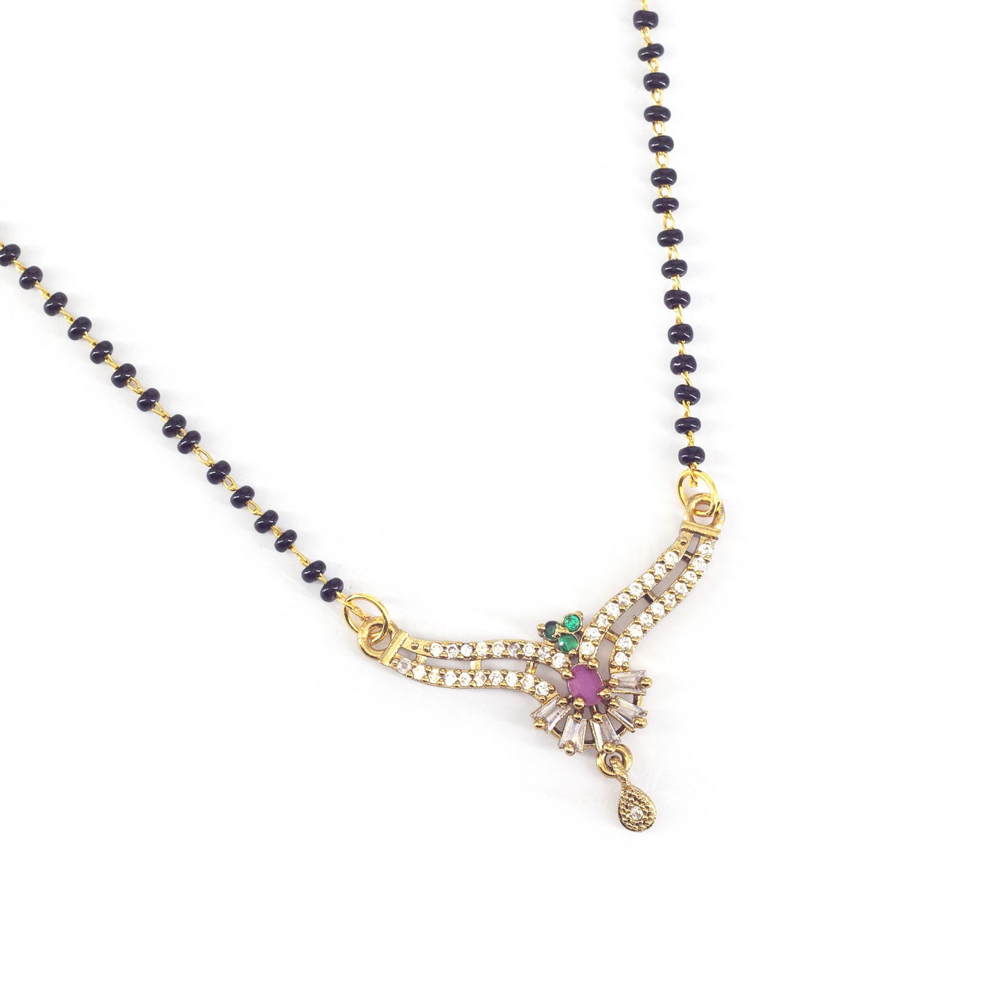 Gold Plated Red & Green AD Mangalsutra For Women