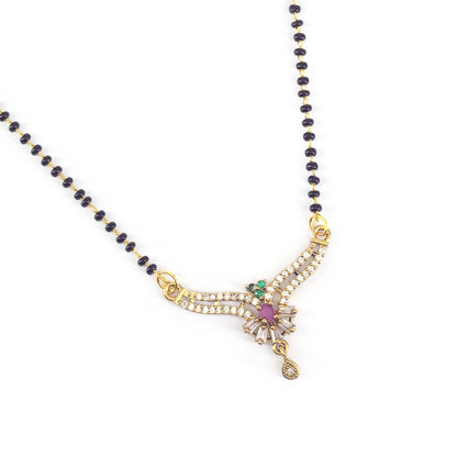 Gold Plated Red & Green AD Mangalsutra For Women