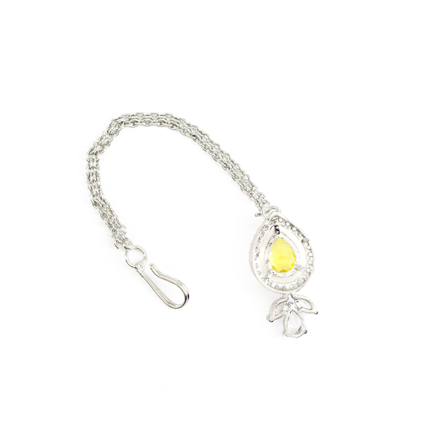 Silver Plated Yellow AD Maang Tikka for Women