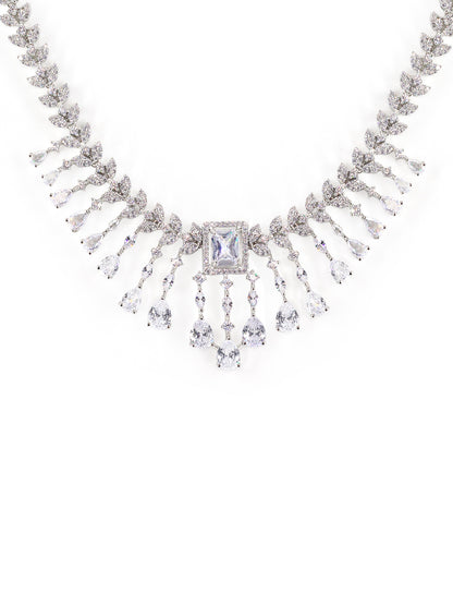 Silver Plated White American Diamond Studded Jewellery Set