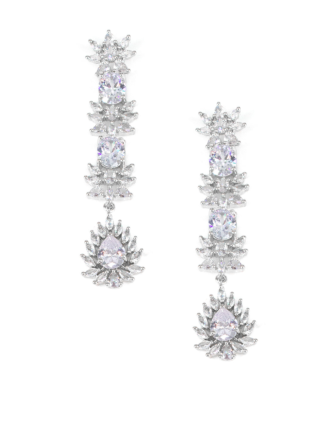 American Diamond Floral Design White Drop Jewellery Set For Women And Girls
