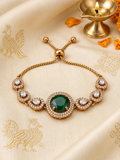 Antique Gold Plated Green AD Adjustable Bracelet for Women