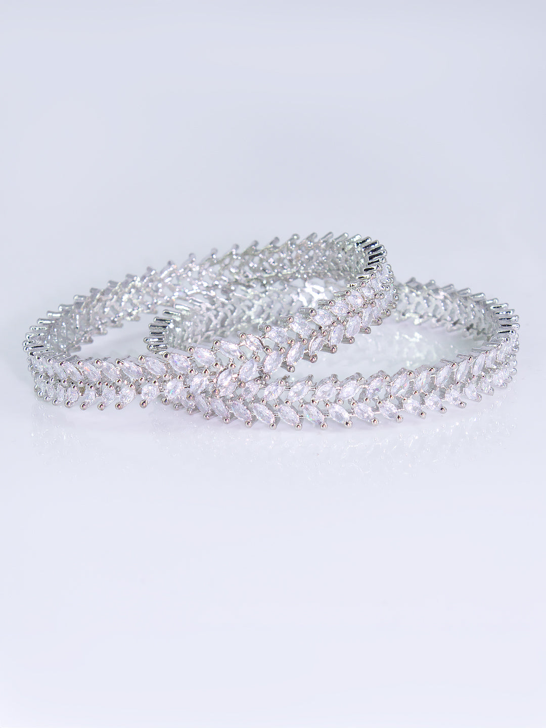 PRIVIU AD Bangles for Women Rhodium Plated American Diamond Traditional Jewellery Bangles Set