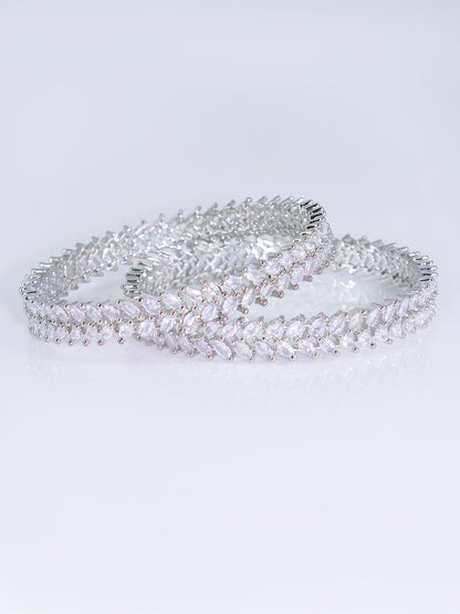 PRIVIU AD Bangles for Women Rhodium Plated American Diamond Traditional Jewellery Bangles Set