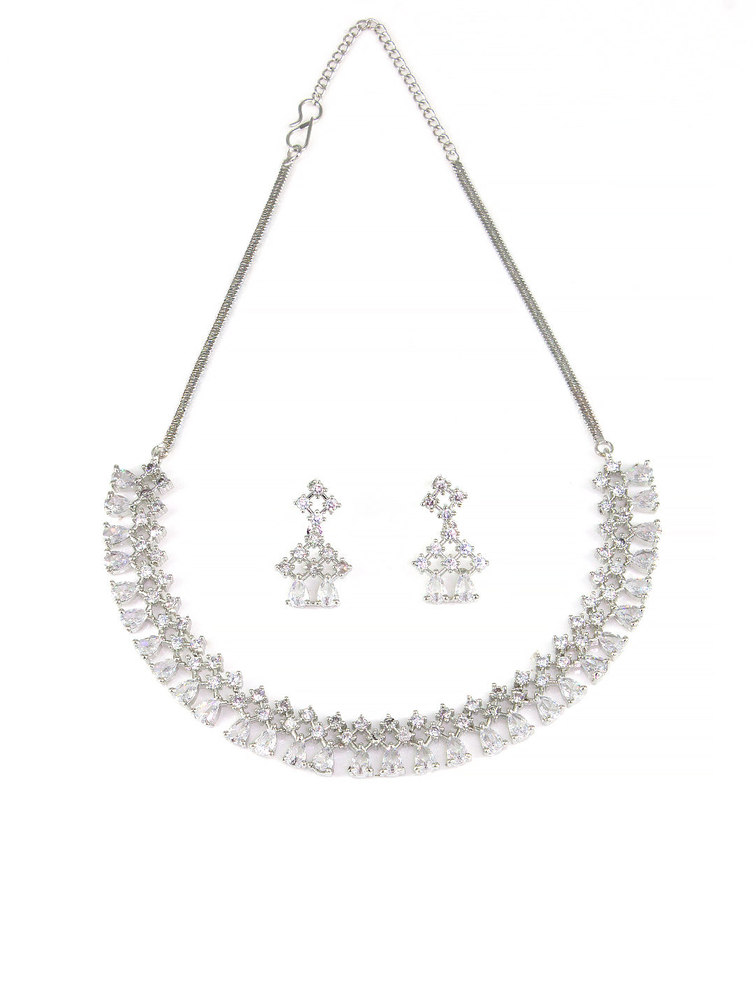 Rhodium-Plated Teardrop AD-Studded Jewellery Set