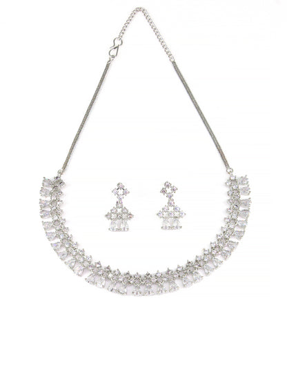 Rhodium-Plated Teardrop AD-Studded Jewellery Set