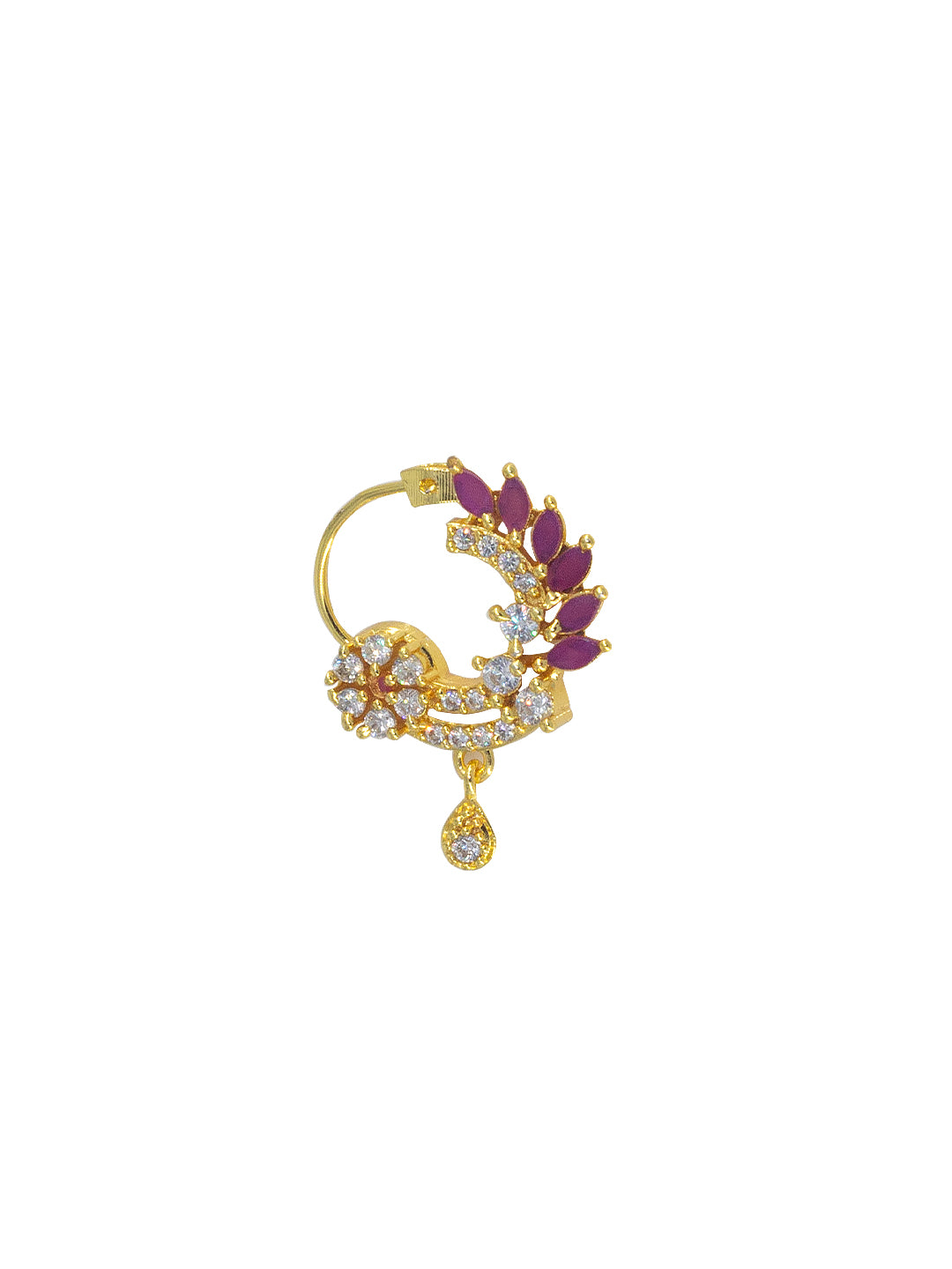 Gold Plated American Dimaond Peacock Drop Nose Ring