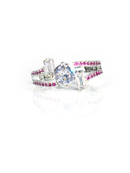 Silver-Plated American-Diamond Studded Adjustable Finger Ring