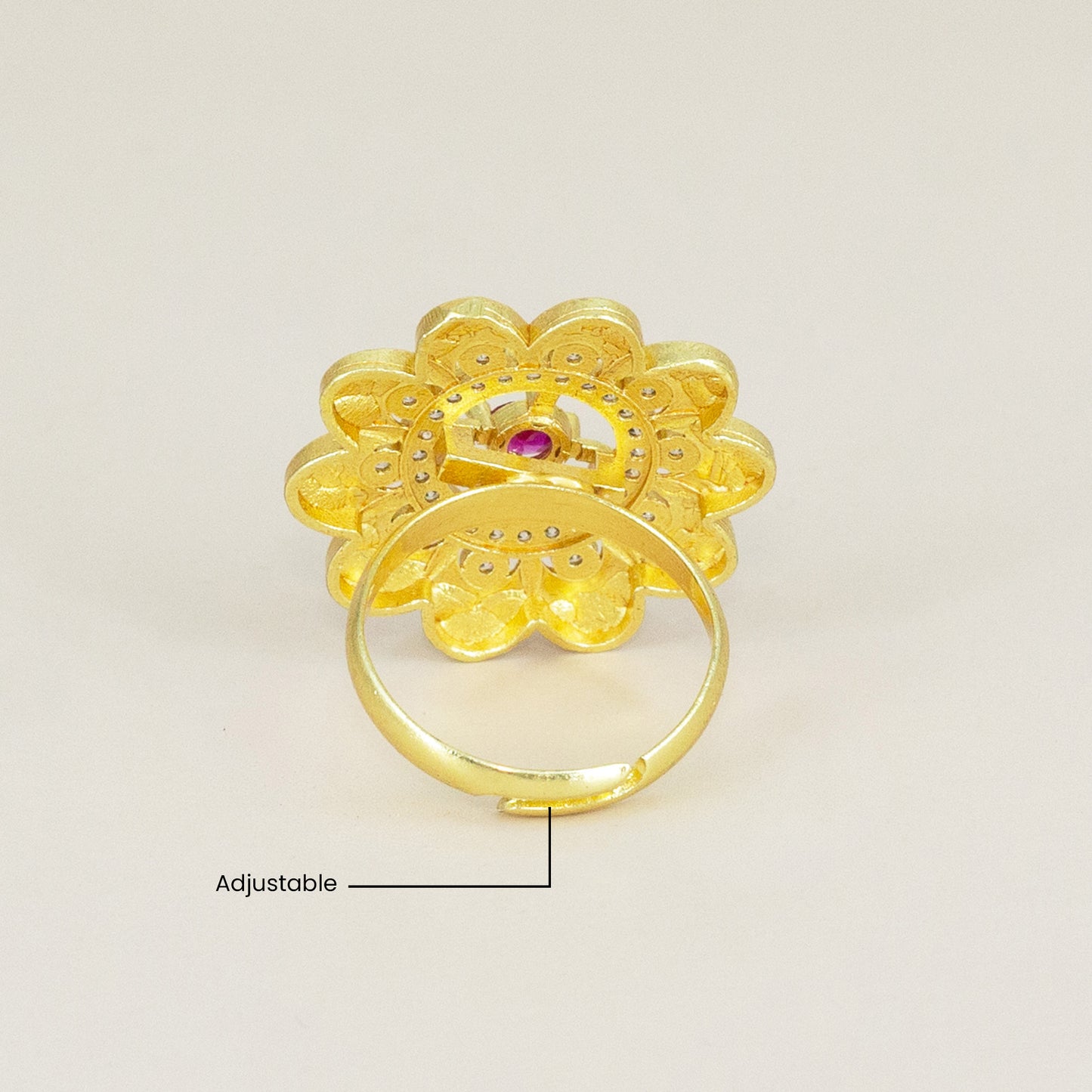 Gold Plated Anti Tarnish Red AD Finger Ring for Women