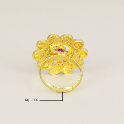 Gold Plated Anti Tarnish Red AD Finger Ring for Women
