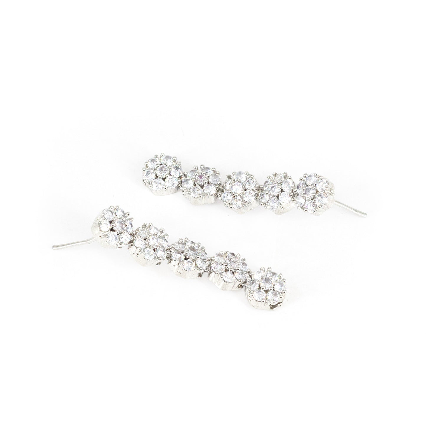 Silver Plated AD Floral Drop Earrings for Women