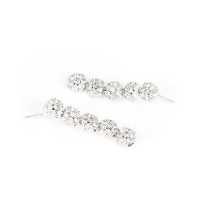 Silver Plated AD Floral Drop Earrings for Women