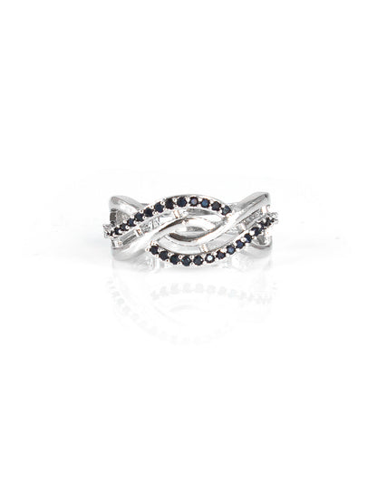 Silver Plated AD Blue Minimal Adjustable Band Ring