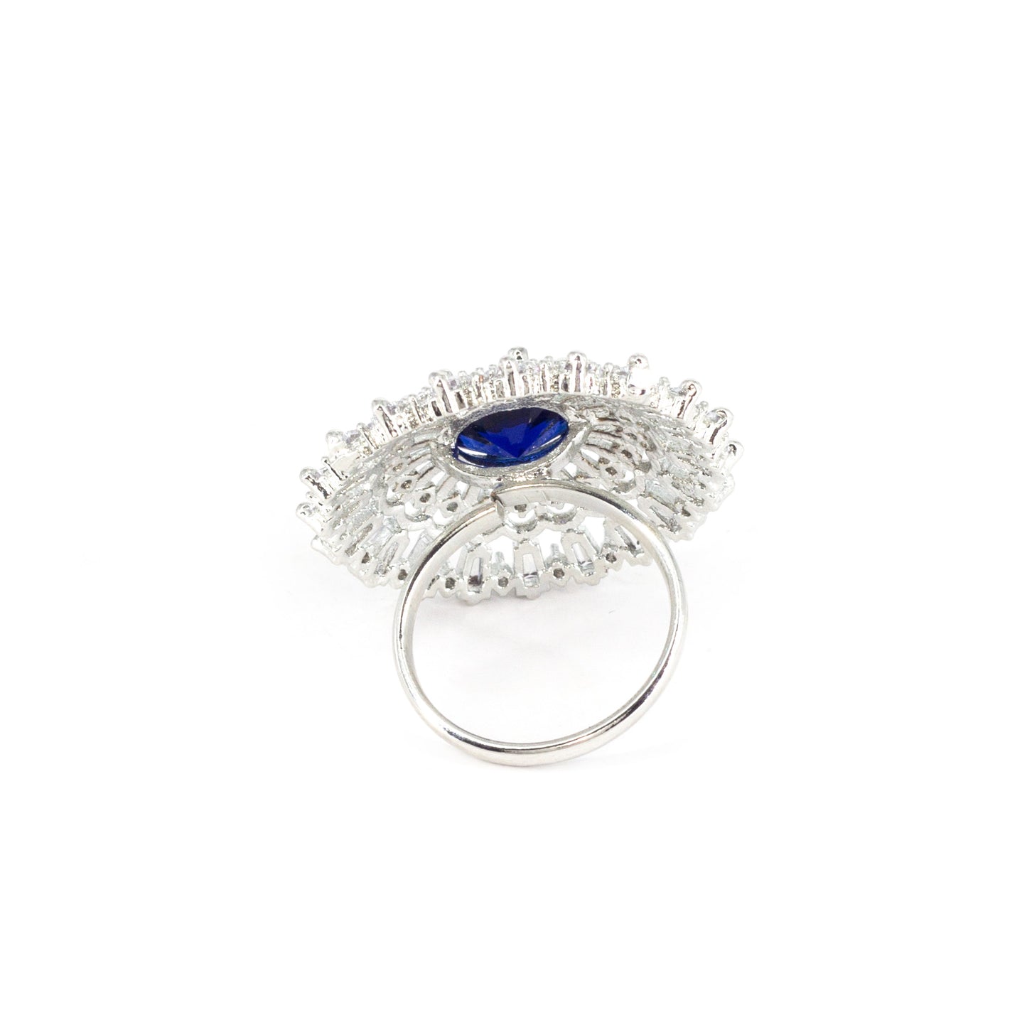 Rhodium Plated Blue AD Designer Adjustable Ring for Women