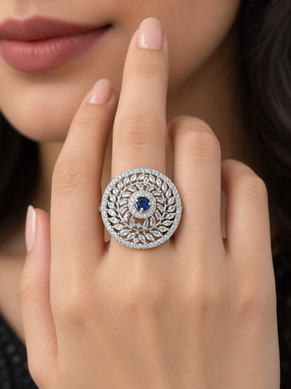 Silver Plated Blue AD Finger Ring for Women