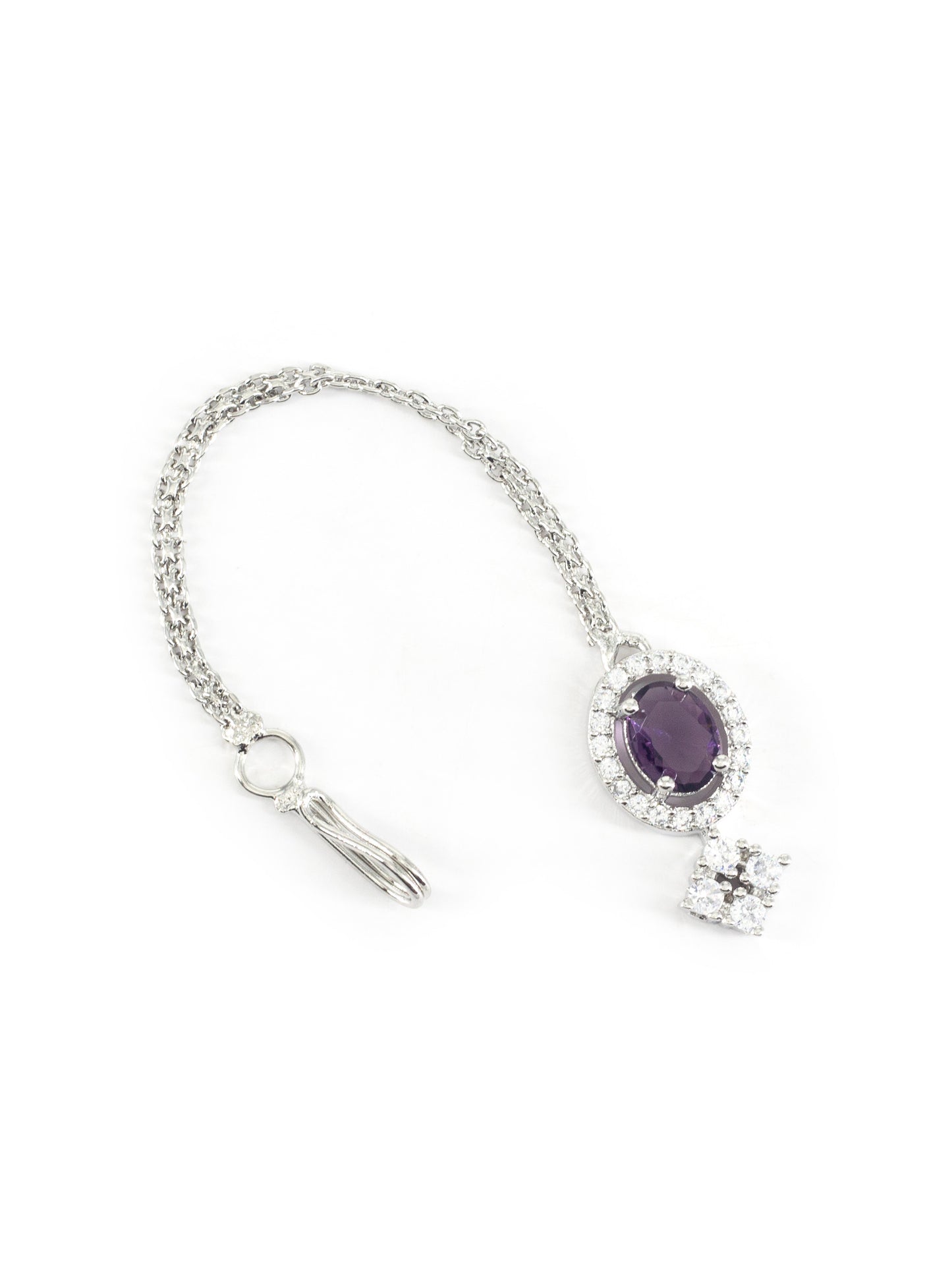 Silver Plated Purple AD Maang Tikka for Women