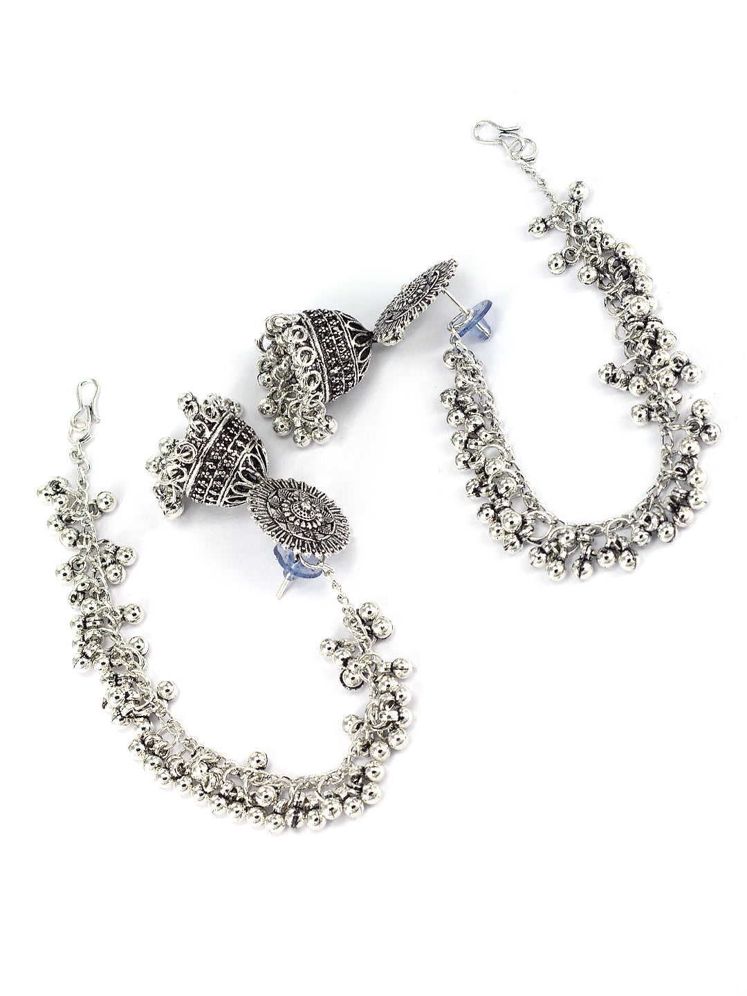 Oxidized Chain Beads Drop Jhumka Earrings