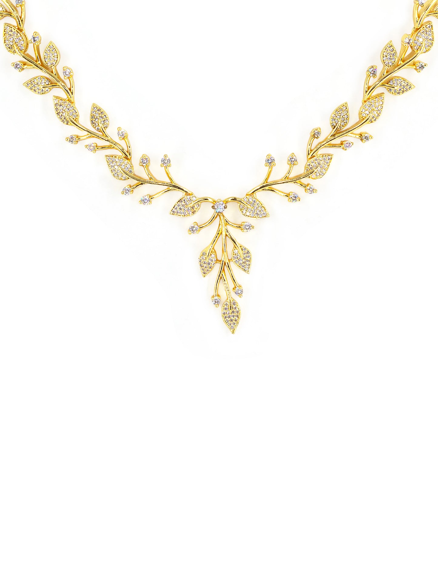 Gold Plated American Diamond Leaf Designer Jewellery Set for Women