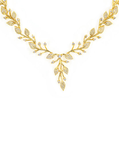Gold Plated American Diamond Leaf Designer Jewellery Set for Women