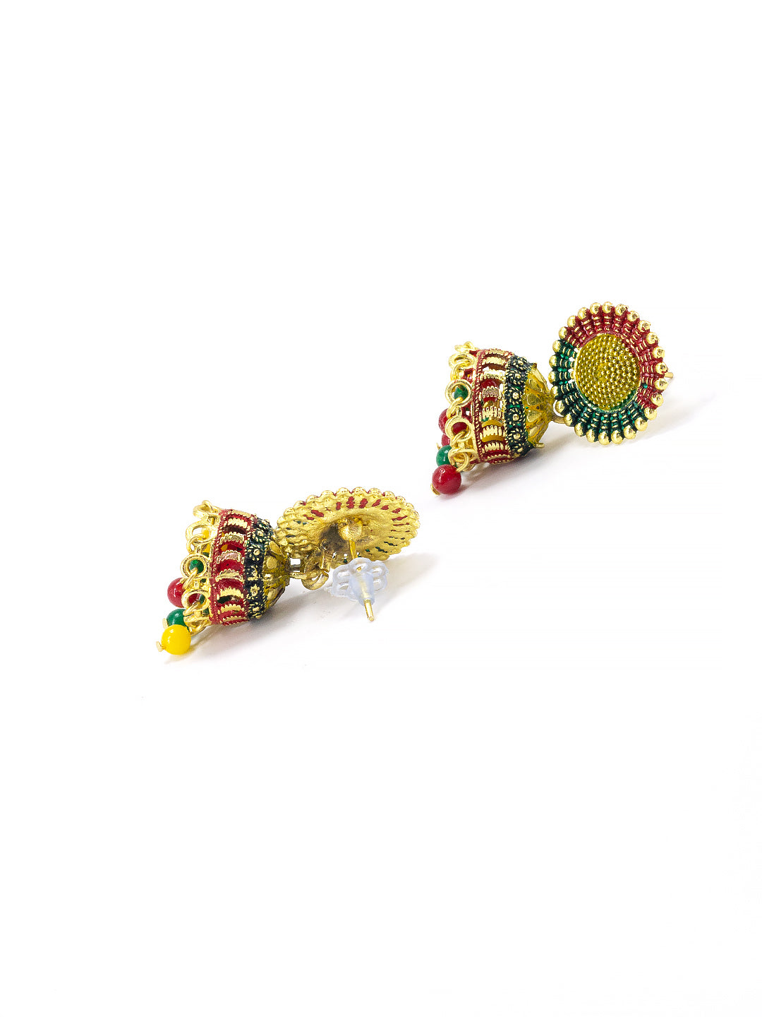 Gold Plated Circular Multi Color Artificial Beaded Jhumki Earrings