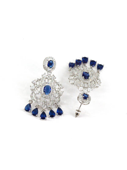 Silver Plated Blue and White AD Long Jewellery Set for Women