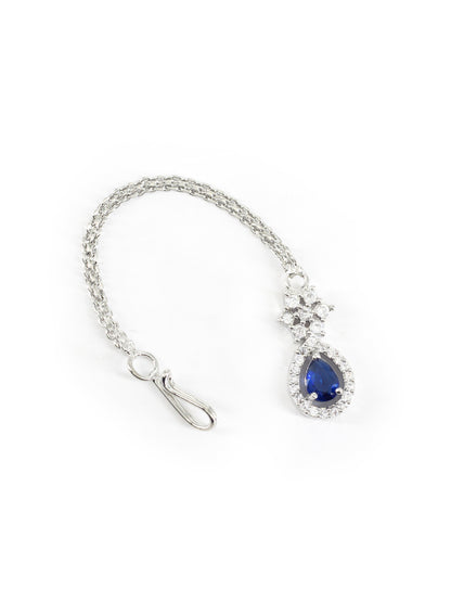 Rhodium Plated Blue AD Teardrop Maang Tikka
