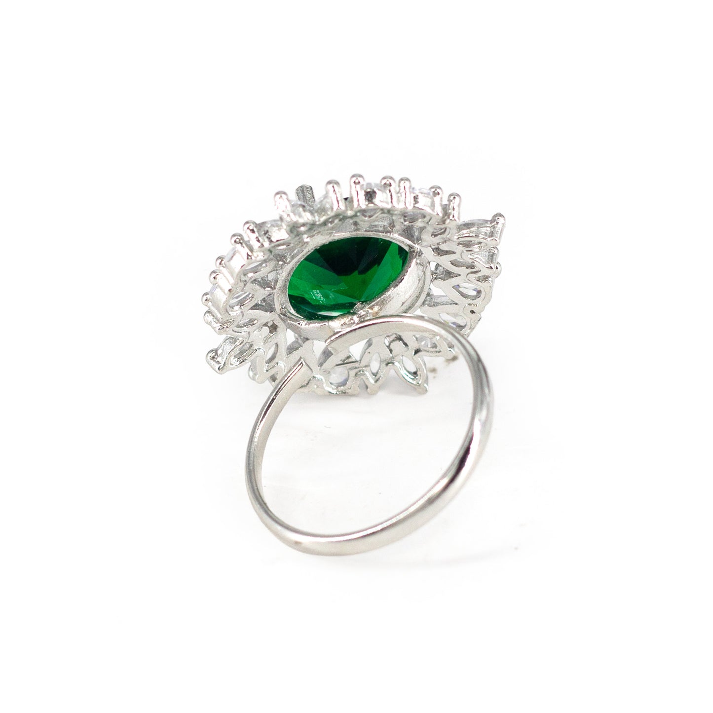 Rhodium Plated Green AD Finger Ring for Women