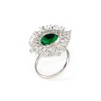 Rhodium Plated Green AD Finger Ring for Women