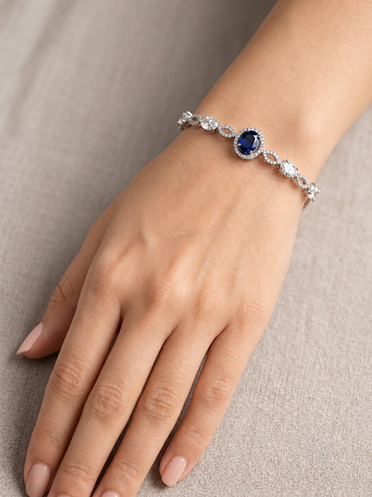 Silver Plated Blue AD Adjustable Bracelet for Women